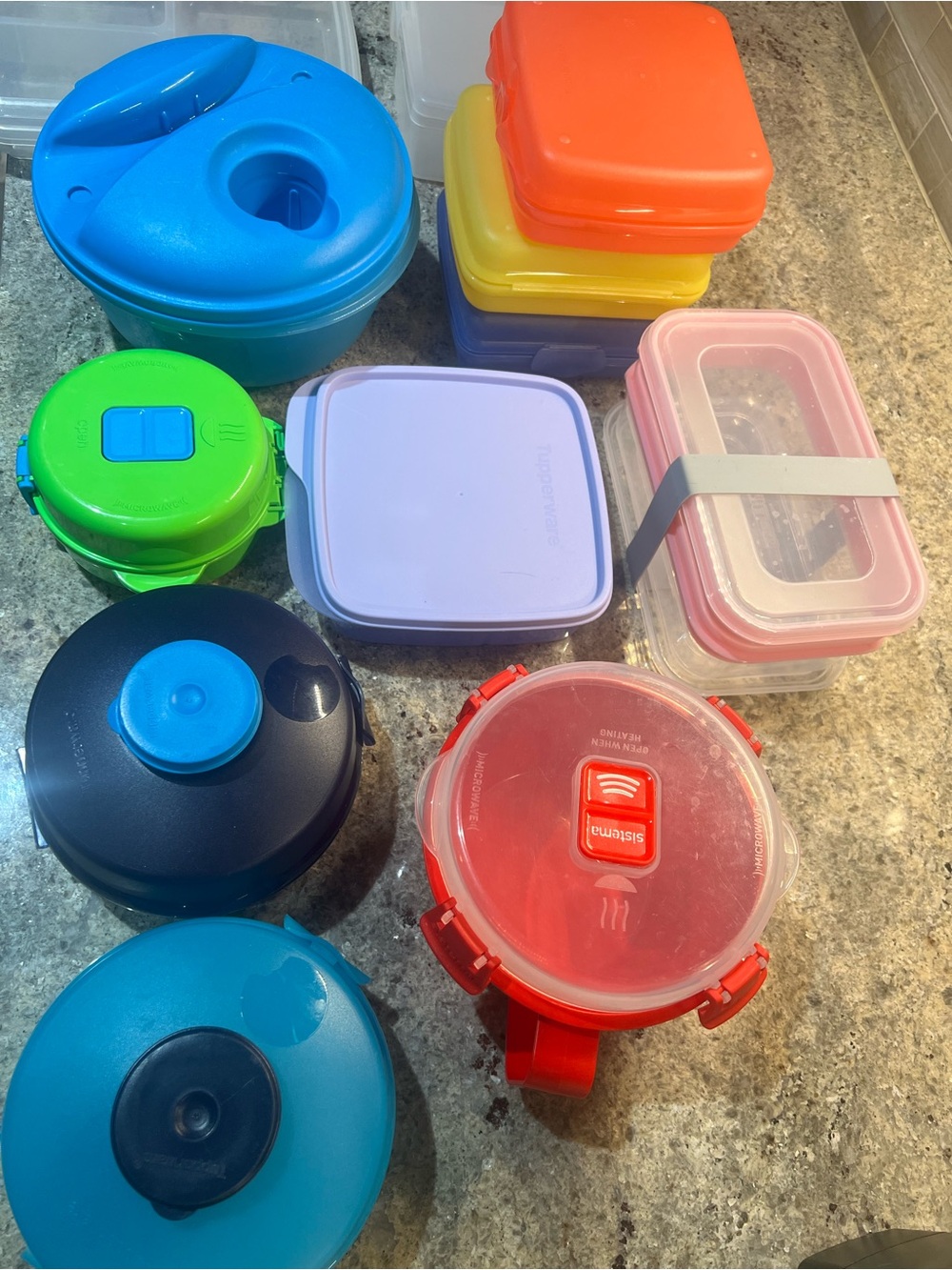 Mixed Color Plastic Food Storage Containers and Bento Boxes - Tupperware